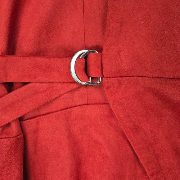 Zara Red Faux Suede Deep V Neck Long Sleeve Wrap Style Romper Size Small - Picture 5 of 8